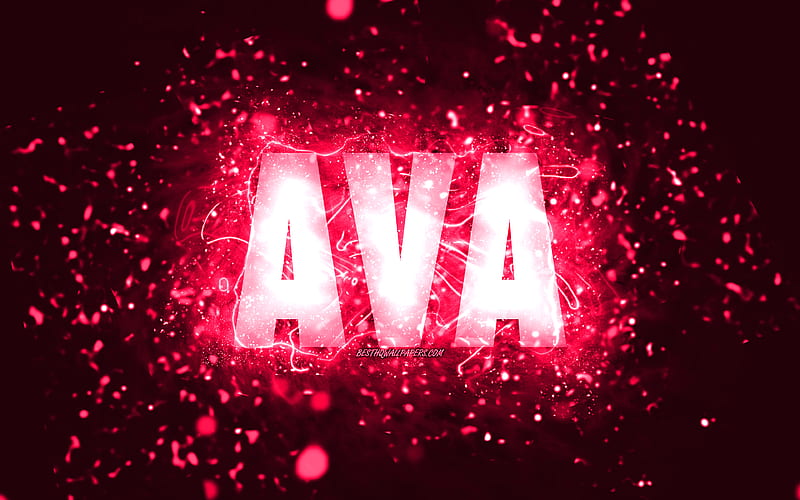 Happy Birtay Ava pink neon lights, Ava name, creative, Ava Happy Birtay, Ava Birtay, popular american female names, with Ava name, Ava, HD wallpaper