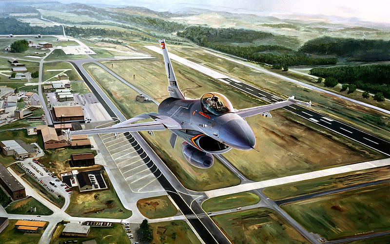 F16 Mission, general, art, fighting, dynamics, plane, drawing, painting, f16, falcon, jet, f-16, HD wallpaper