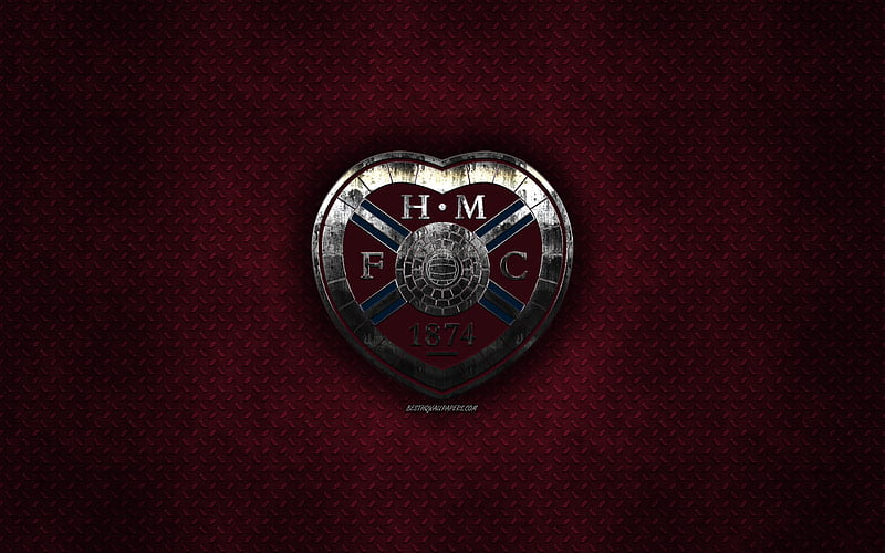 Heart of Midlothian FC, Scottish football club, burgundy metal texture, metal logo, emblem, Edinburgh, Scotland, Scottish Premiership, creative art, football, Hearts FC, HD wallpaper