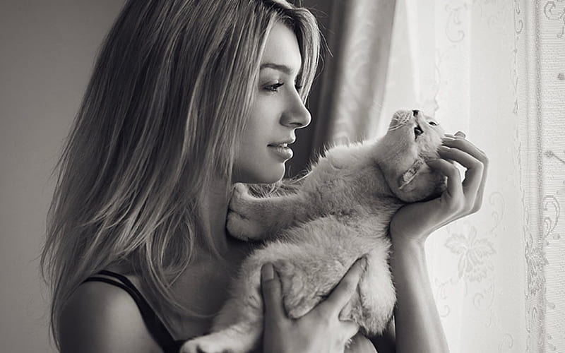I love my kitty, cute, pet, cat, woman, HD wallpaper | Peakpx