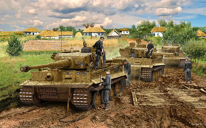 Tiger I, german heavy tank, Panzerwaffe, World War II, Panzer VI Tiger, German Army, artwork, HD wallpaper