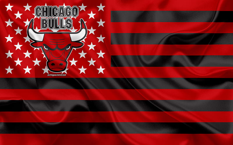 Chicago Bulls, American creative club, American creative flag, red black flag, NBA, Chicago, Illinois, USA, logo, emblem, silk flag, National Basketball Association, basketball, HD wallpaper