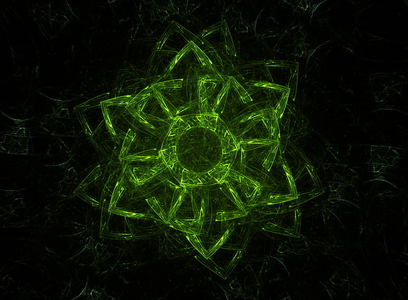 fractal, green, glow, symbol, abstraction, HD wallpaper
