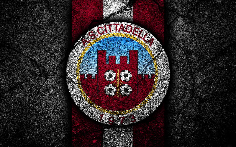 Cittadella FC, logo, Serie B, football, black stone, Italian football club, soccer, emblem, Cittadella, asphalt texture, Italy, FC Cittadella, HD wallpaper