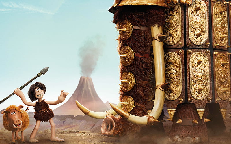 Early Man, Dug, Hognob, mammoth, battle, 3D-animation, 2018 movie, HD wallpaper