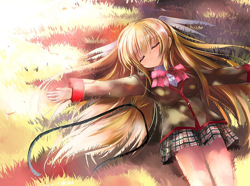 Under the sun, sun, fox, girl, anime, HD wallpaper
