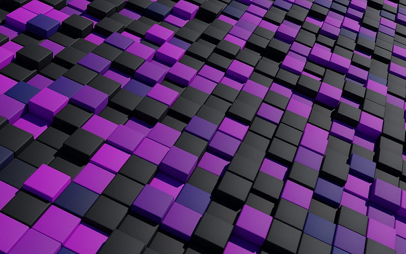 purple cubes, black cubes, creative, geometric shapes, cubes, HD wallpaper