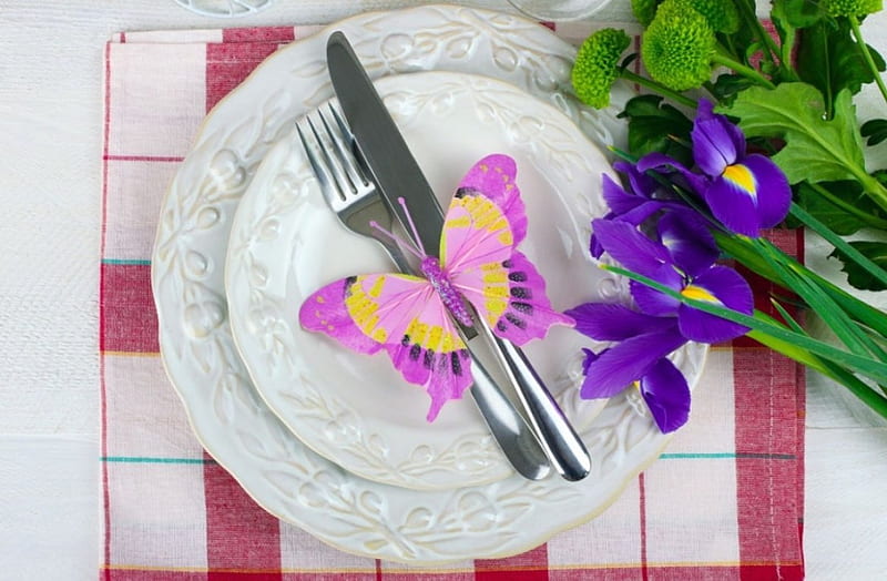 flowers, soft, purple, cutlery, HD wallpaper