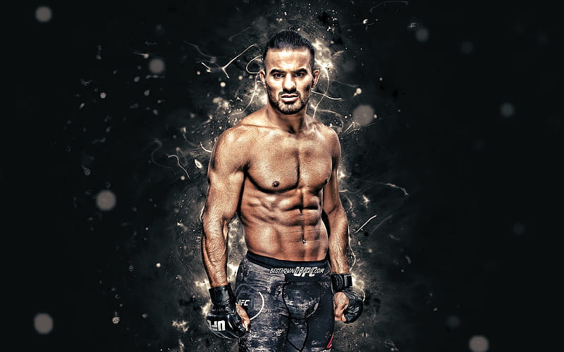 Khalid Taha white neon lights, German fighters, MMA, UFC, Mixed martial arts, Khalid Taha , UFC fighters, MMA fighters, HD wallpaper