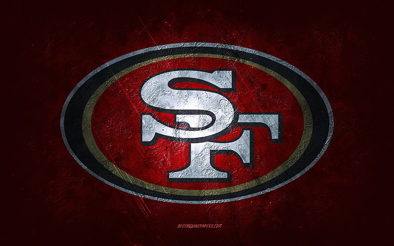San Francisco 49ers, American football team, red stone background, San Francisco 49ers logo, grunge art, NFL, American football, USA, San Francisco 49ers emblem, HD wallpaper