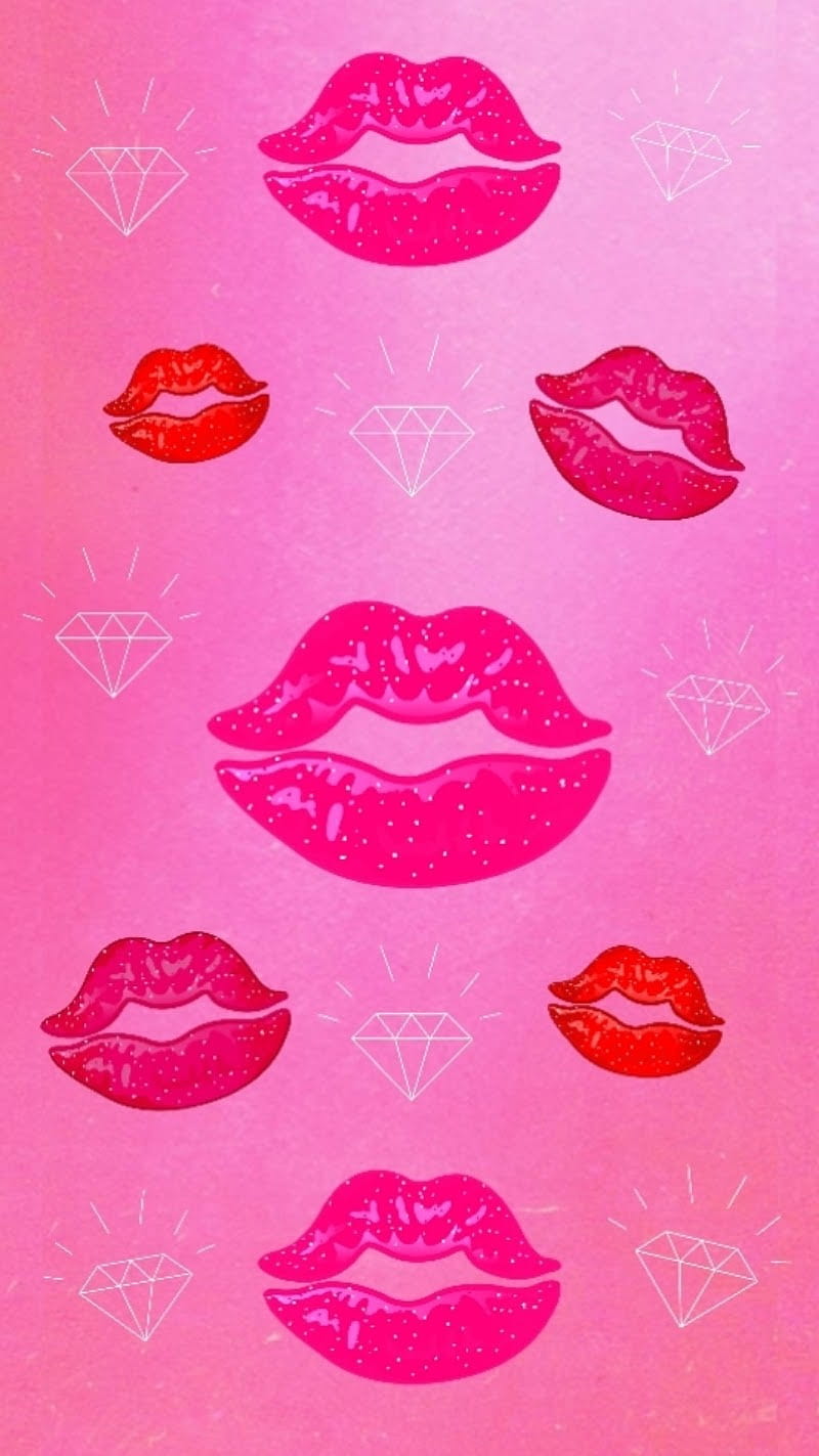 Smooches, diamonds, kiss, lips, love, pink, prints, HD phone wallpaper ...