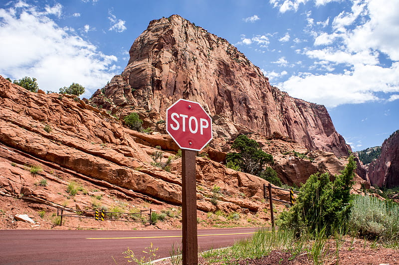 sign, stop, canyon, HD wallpaper