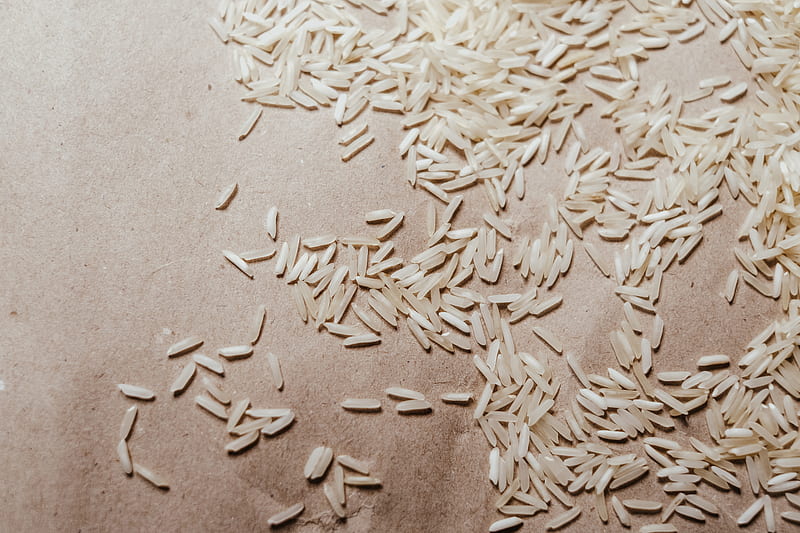 White Rice Grains on Brown Textile, HD wallpaper