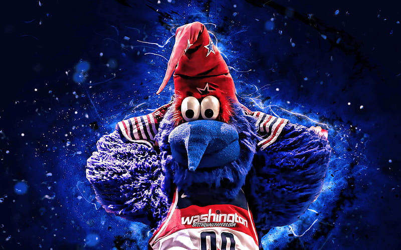 G-Wiz mascot, Washington Wizards, blue neon lights, NBA, creative, USA, Washington Wizards mascot, NBA mascots, official mascot, G-Wiz mascot, HD wallpaper