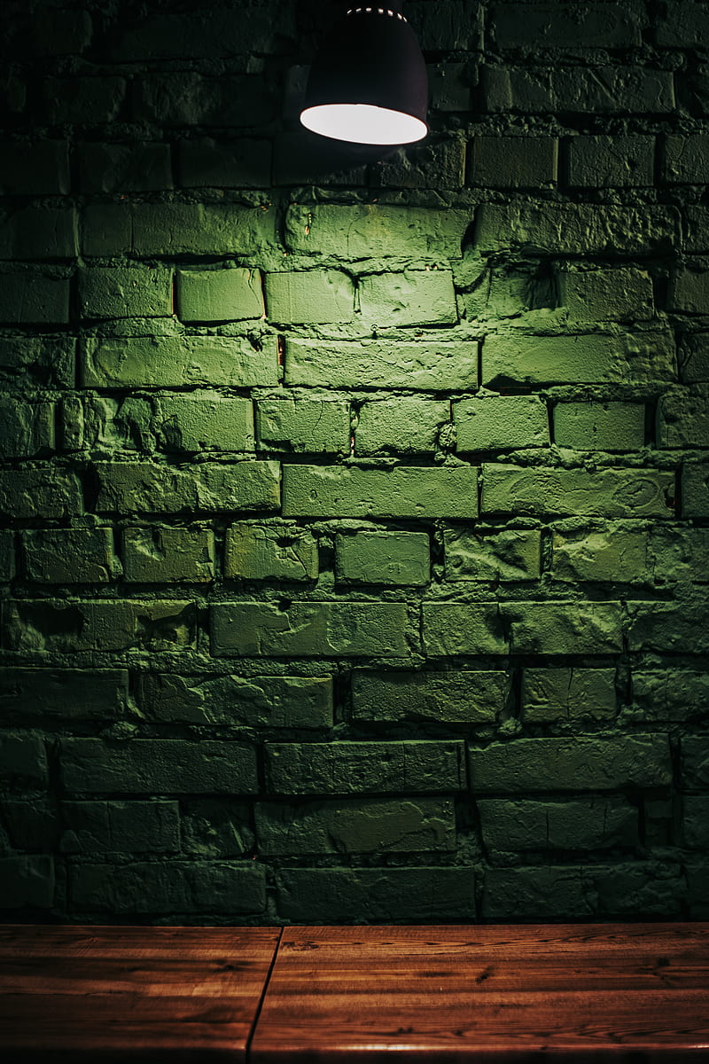 Wall, bricks, surface, lamp, lighting, green, HD phone wallpaper | Peakpx
