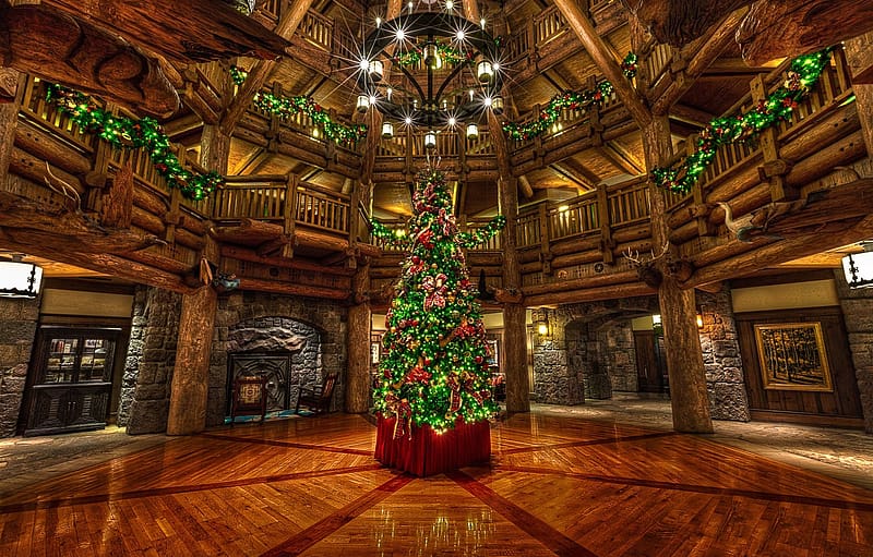decoration, lights, holiday, the building, new year, Christmas, interior, lights, CA, chandelier, tree, USA, hall, Disneyland, garland, the room for , section новый год, HD wallpaper
