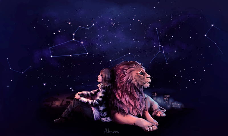 Girl Dreaming With Lion, HD wallpaper