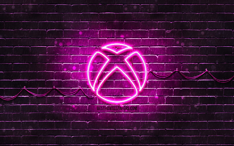 Xbox purple logo purple brickwall, Xbox logo, brands, Xbox neon logo, Xbox, HD wallpaper