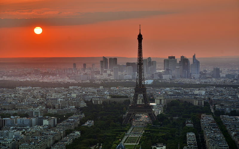 Paris, sunset, Eiffel Tower french landmarks, France, Europe, HD wallpaper