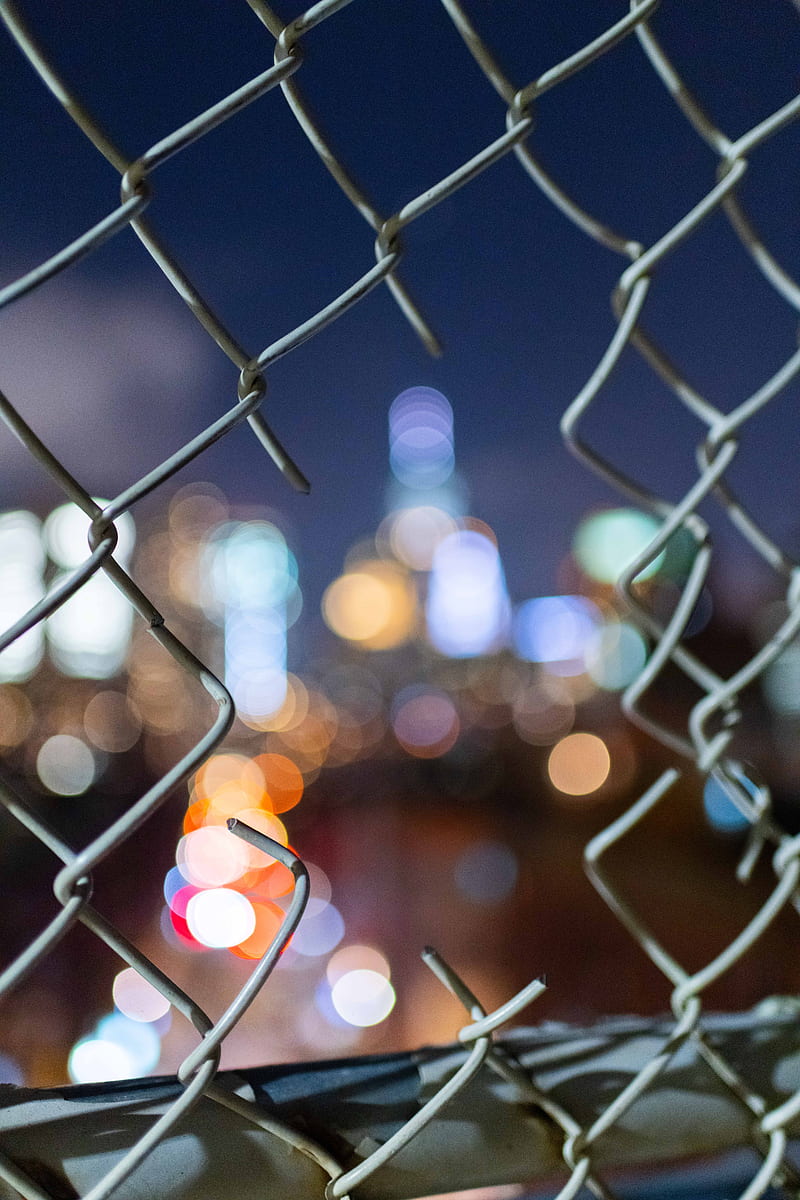 fence, lights, blur, bokeh, HD phone wallpaper