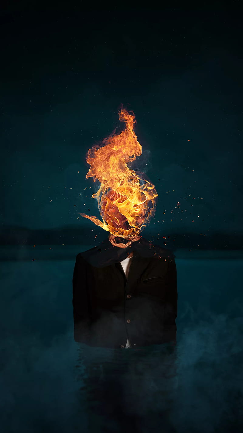 Burning head, male, man, fire, burn, HD phone wallpaper