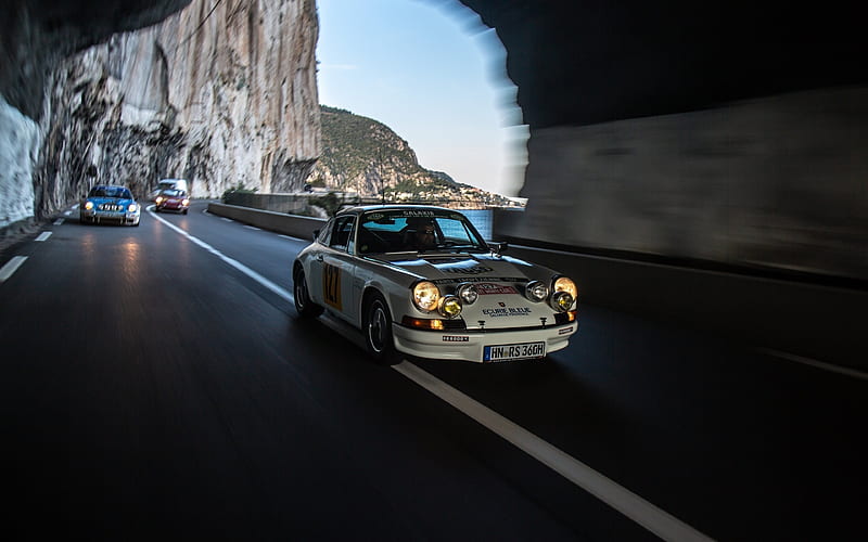 Porsche 911 Carrera RS, retro sports car, front view, speed, tunnel, German classic cars, 911 Classic, Porsche, HD wallpaper