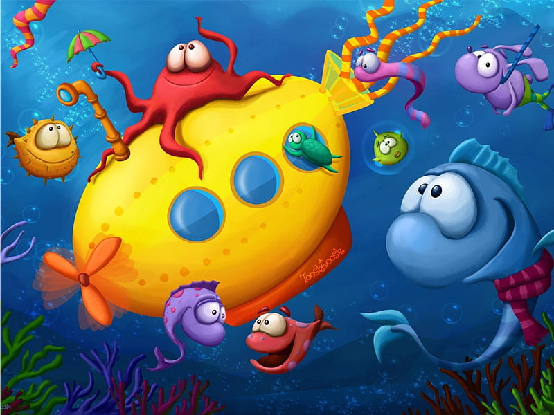 Sea-life, underwater, cartoon, sea, animals, HD wallpaper | Peakpx