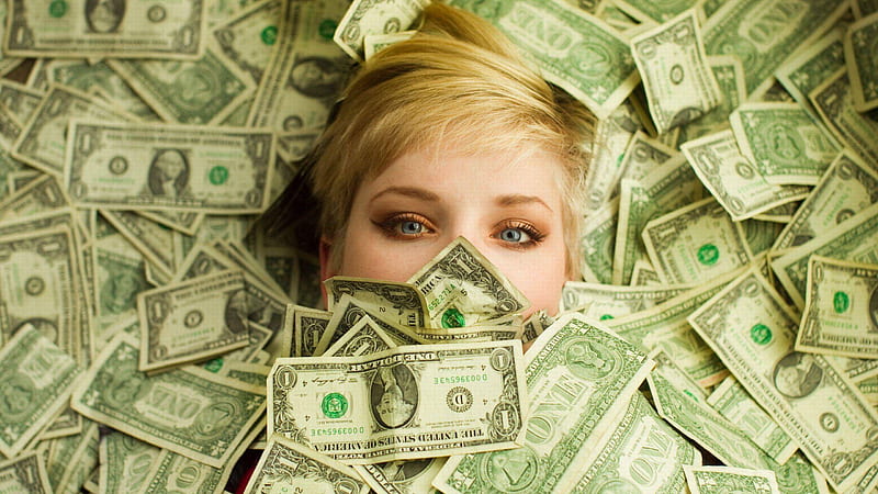 Girl Face Around Currencies Money, HD wallpaper
