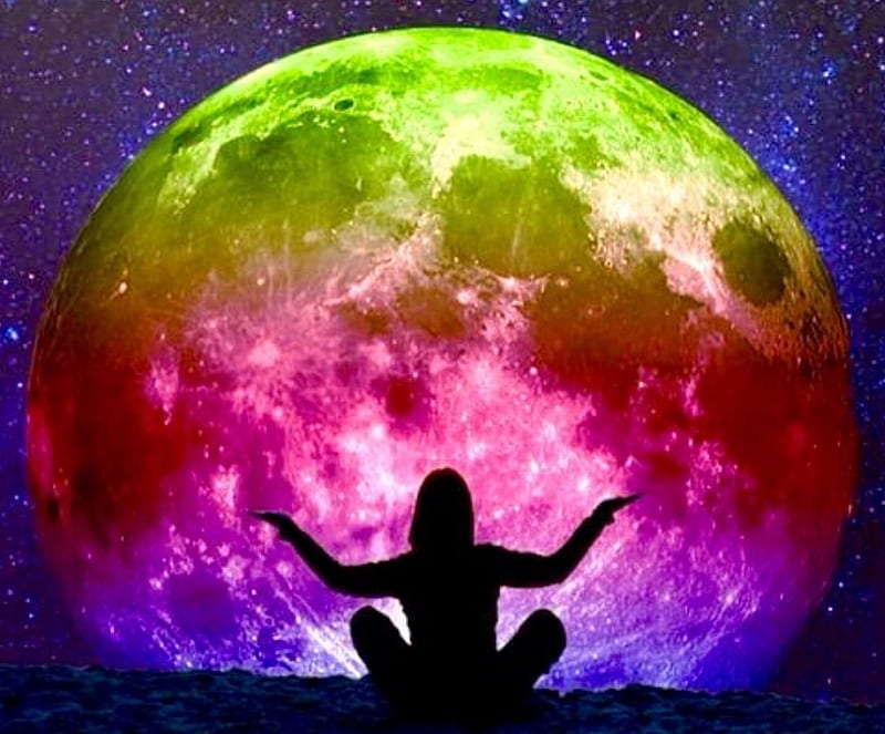 Meditation, moon, planet, space, soul, HD wallpaper