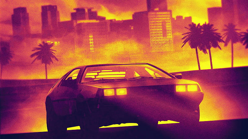 DMC DeLorean Hotline Miami Video Game Cover Art, delorean, retro, games, HD wallpaper