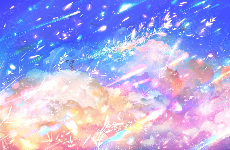 anime scenery, beyond the clouds, anime girl, polychromatic, Anime, HD wallpaper