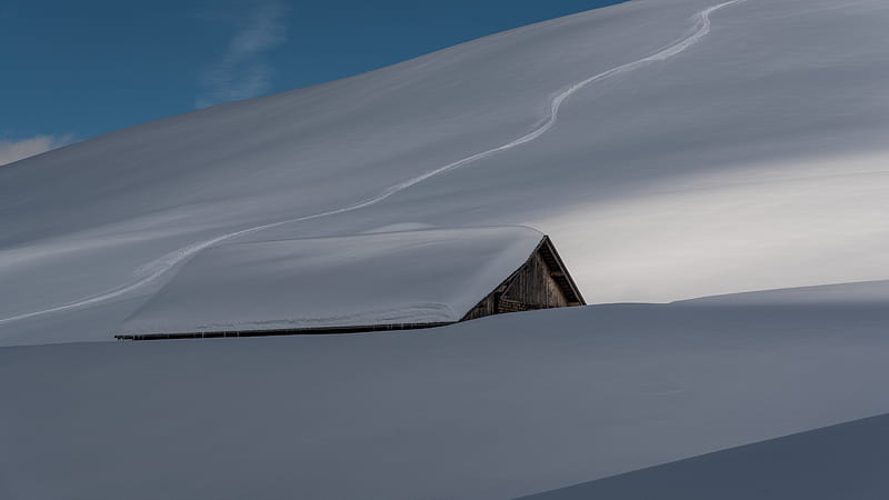 house, heavy snow, winter, hill, sky, Landscape, HD wallpaper