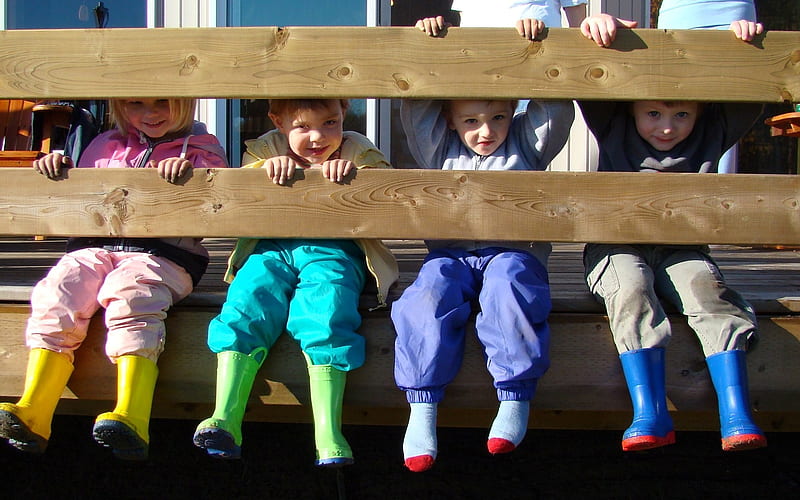 Children, fence, legs, colors, childhood, HD wallpaper