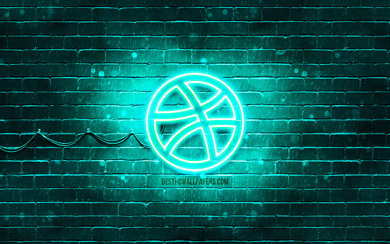 Dribbble turquoise logo turquoise brickwall, Dribbble logo, social networks, Dribbble neon logo, Dribbble, HD wallpaper