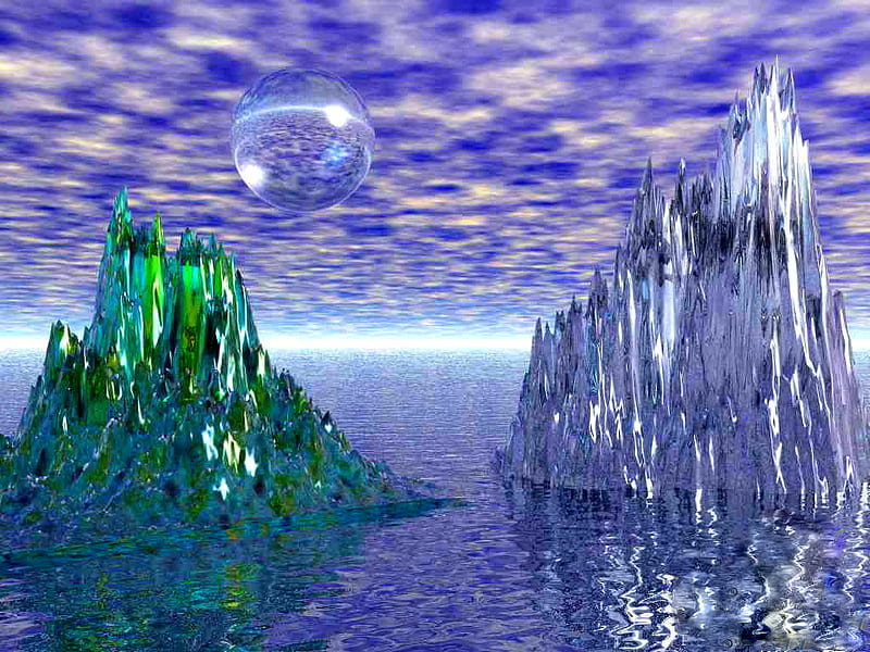crystal glaciers, 3d, crystal, water, glaciers, HD wallpaper