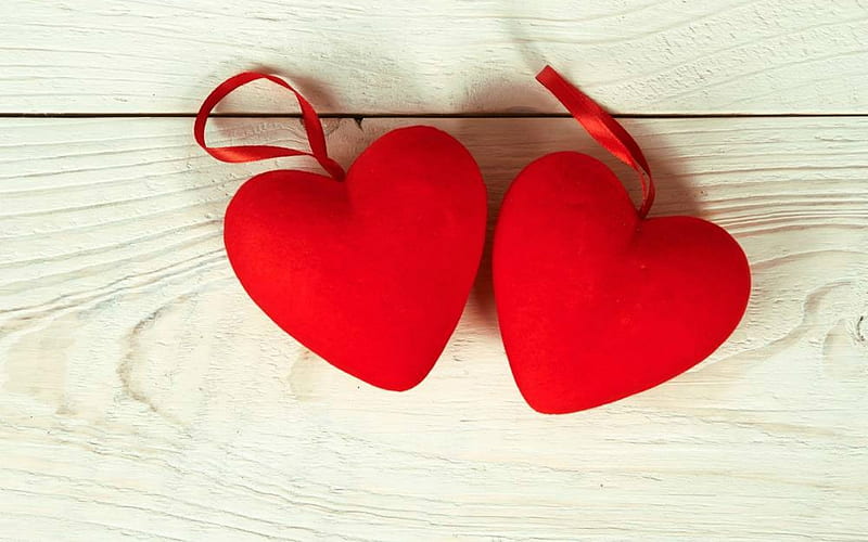 Two Red Hearts, red, corazones, wood, love, HD wallpaper | Peakpx