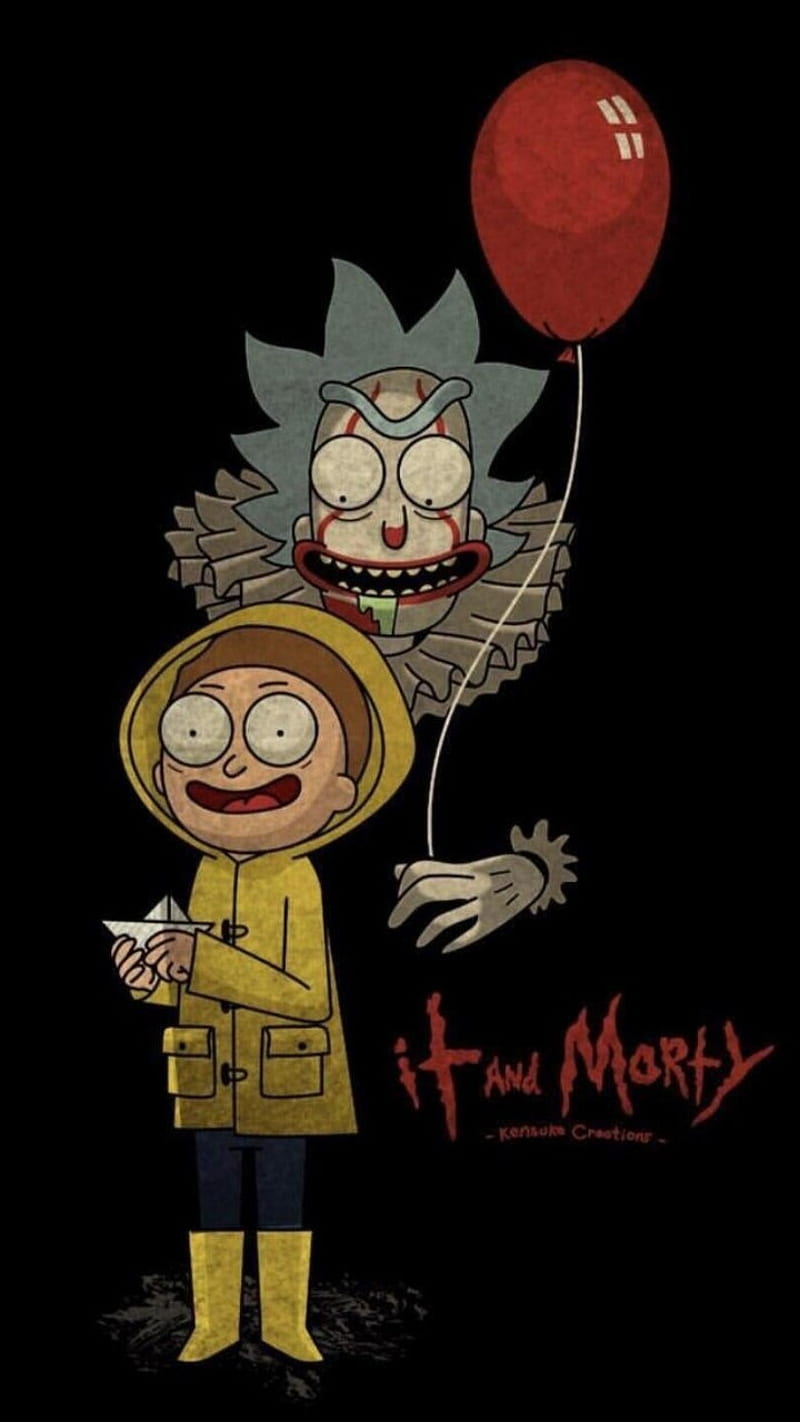 It and Morty, clown, dancing, pennywise, rick, HD phone wallpaper