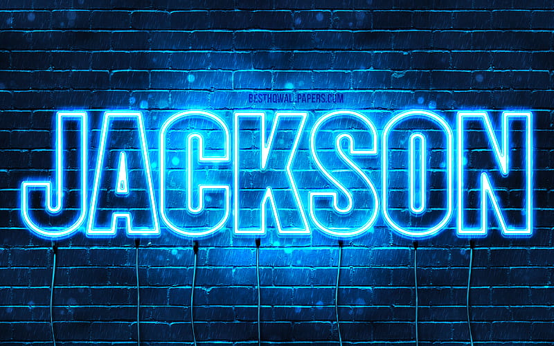 Jackson with names, horizontal text, Jackson name, blue neon lights, with Jackson name, HD wallpaper