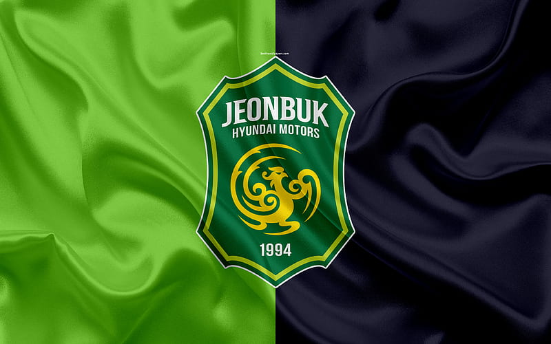 Jeonbuk Hyundai Motors FC, silk flag logo, emblem, green gray silk texture, South Korean football club, K League 1, football, Jeonju, South Korea, HD wallpaper