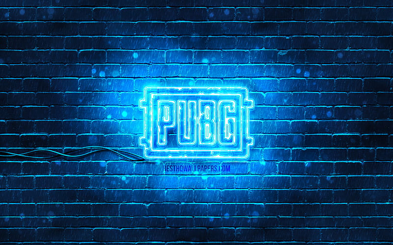 Pugb blue logo blue brickwall, PlayerUnknowns Battlegrounds, Pugb logo, 2020 games, Pugb neon logo, Pugb, HD wallpaper