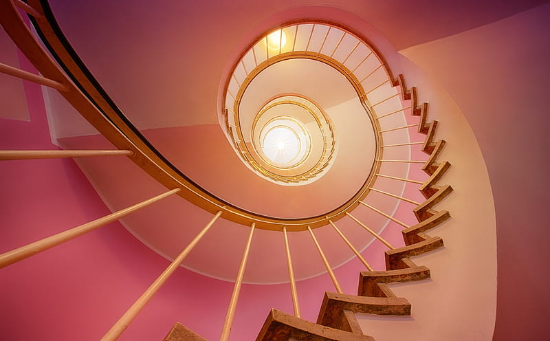 Spiral Staircase Ultra, Vintage, Pink, Building, Stairs, Spiral, HD wallpaper