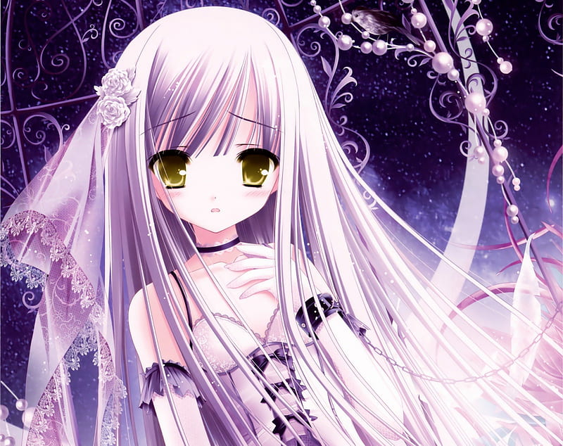 Wallpaper girl, long hair, anime, beautiful, purple eyes, pretty