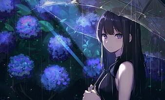 Image of A mysterious anime girl with short purple hair wallpaper