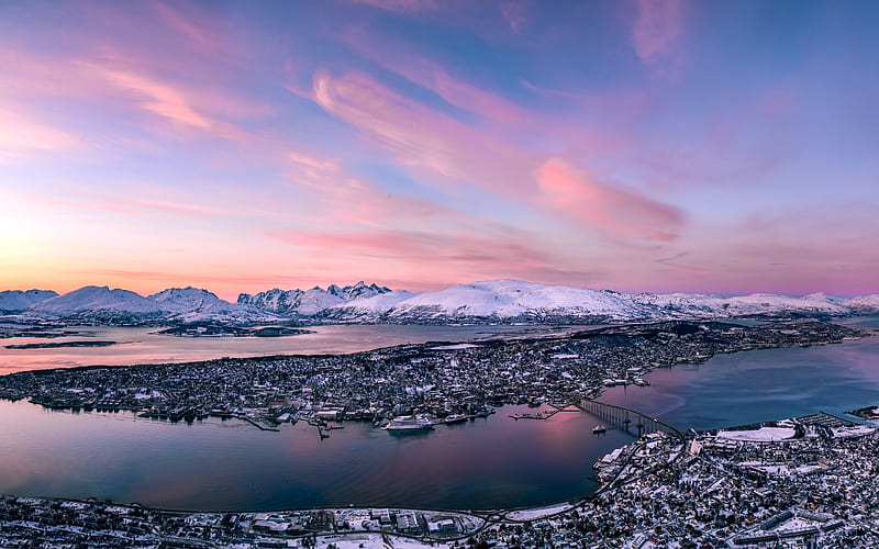 Iceland Port Sunset 2021 Winter Nature, HD wallpaper