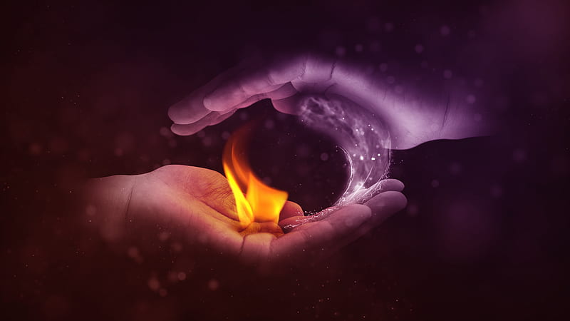 Fire And Water , graphy, hands, HD wallpaper