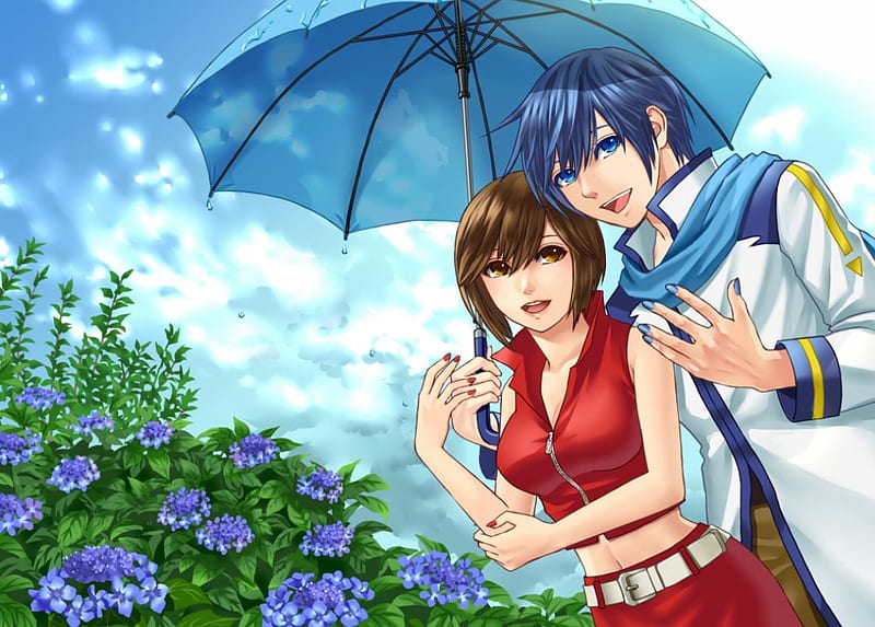 Kaito ♡ Meiko, pretty, guy, umbrella, floral, sweet, kaito, nice