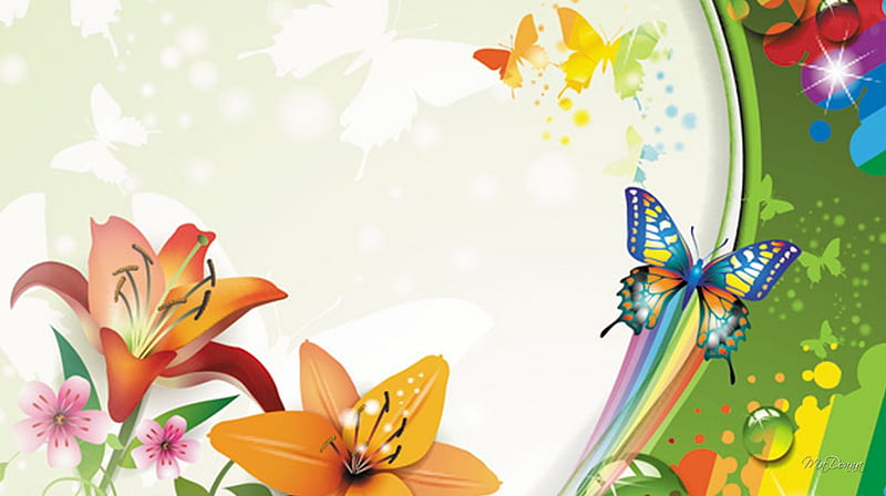 Butterflies Floral Vector, summer, flowers, lilies, spring, butterflies, abstract, vector, floral, HD wallpaper