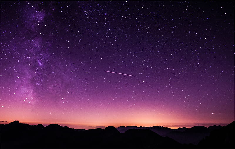 Shooting Stars In Purple Sky, shooting-star, sky, stars, purple, galaxy, HD wallpaper