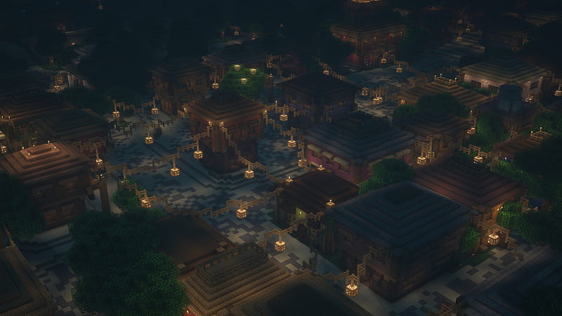 Naruto World Minecraft, high, midnight, city, night, resolution, lights, HD wallpaper