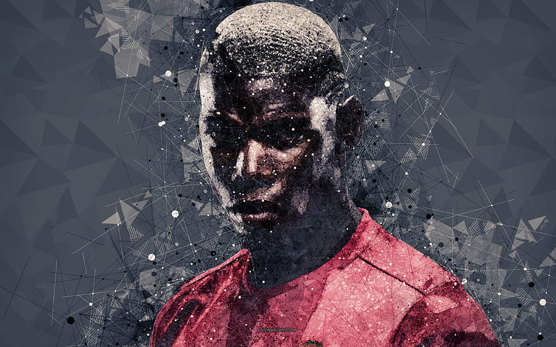 Paul Pogba creative art portrait, geometric art, face, French footballer, retro style, Manchester United, Premier League, England, football, HD wallpaper